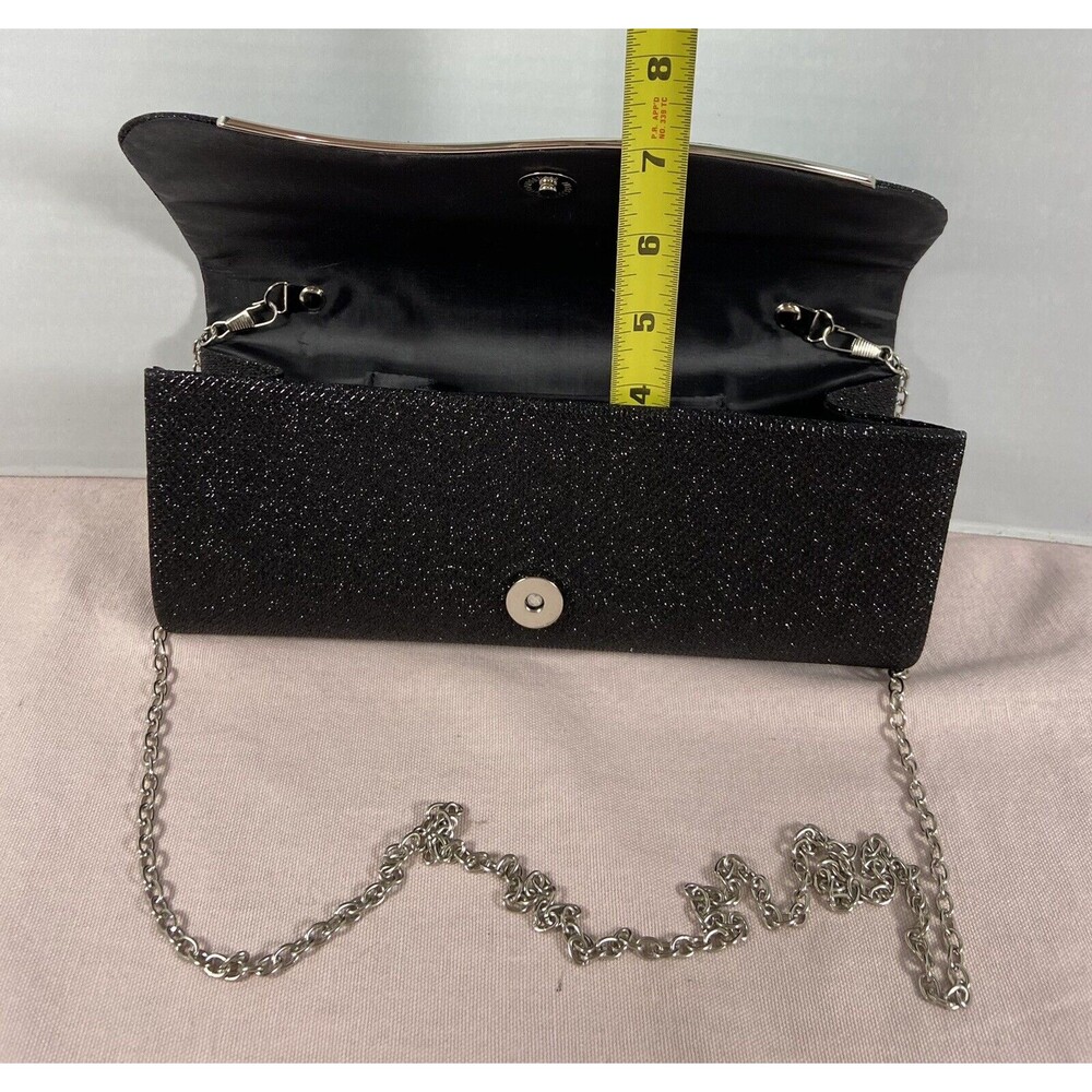 Women Black Glitter Evening Clutch Crossbody Or Handbags Purse - Picture 3 of 6